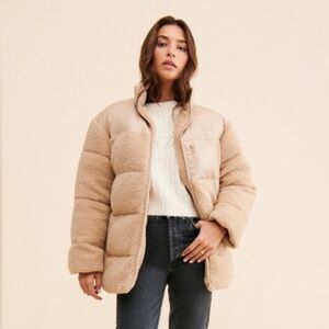 Anthropologie If By Sea Mixed Media Puffer Teddy Jacket Womens L